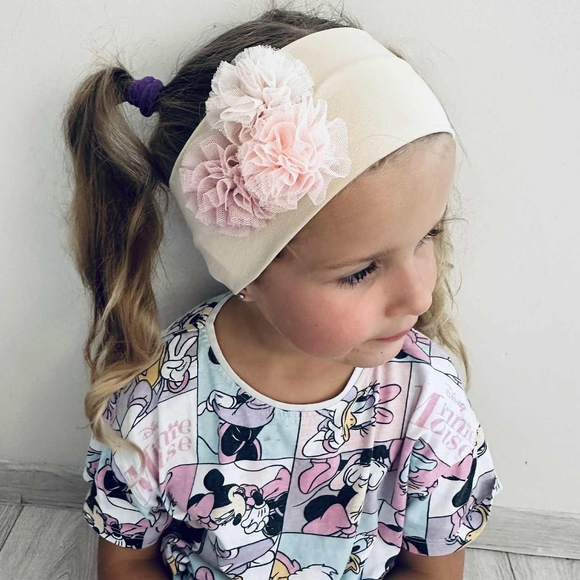 Handmade Cream Headband with Pink Floral Accent - Picture 1 of 6